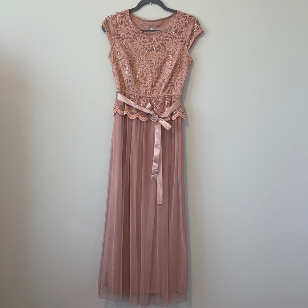Candalite Petite lace sequin Long Pink Dress